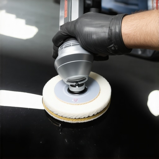 Detailer polishing a car's paint with a dual-action polisher, highlighting the smooth, glossy surface.