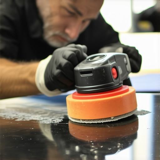 Hand using dual-action polisher on car paint for mirror shine