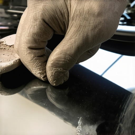 Person using clay mitt to clean car paint before coating