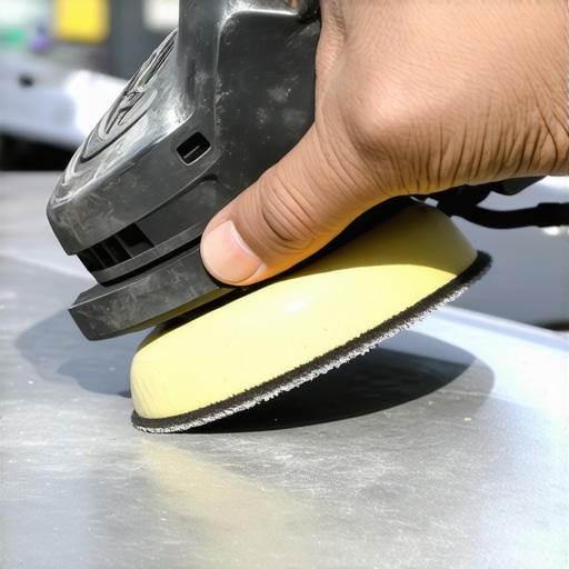 Person using dual action polisher on car paint in West LA