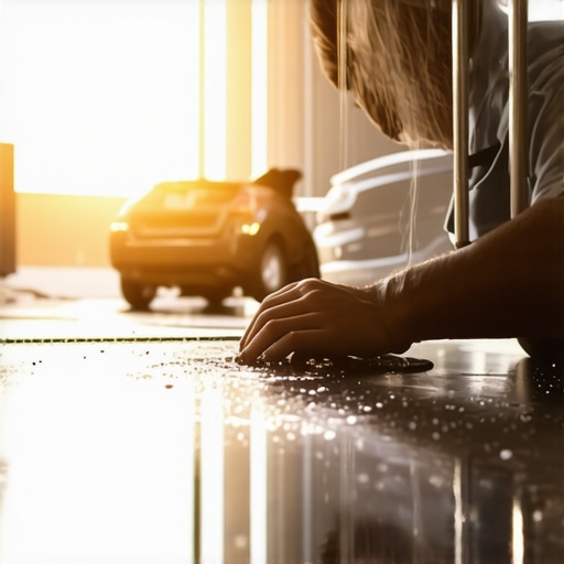 Close-up of detailed car being polished with professional tools and supplies