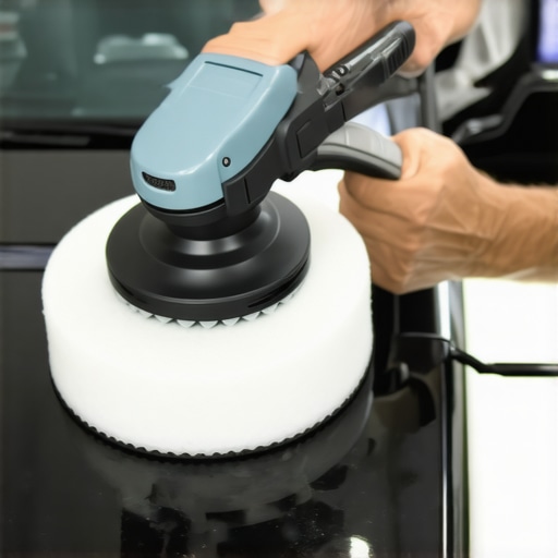 Detailer polishing car paint with dual-action polisher for a smooth, swirl-free finish.
